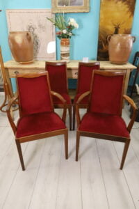 Teak chairs with wine red cover