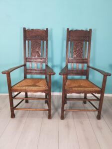 2 antique hand carved large armchairs / chairs