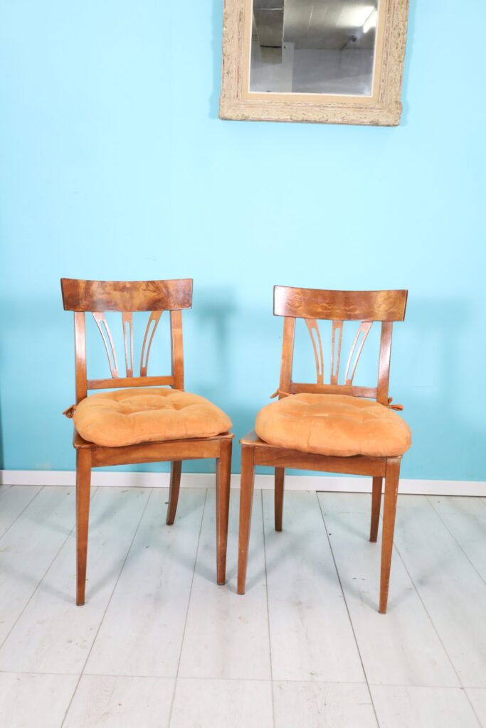 Antique cherry wood chairs with seat cushion