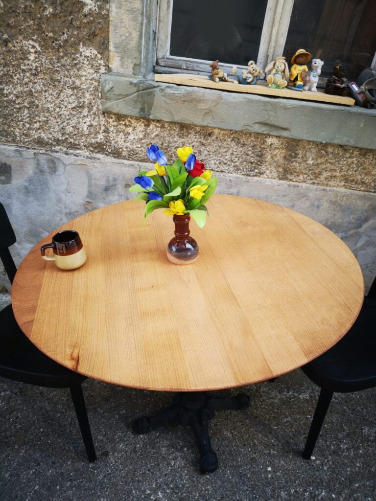 2x round vintage bistro table restored