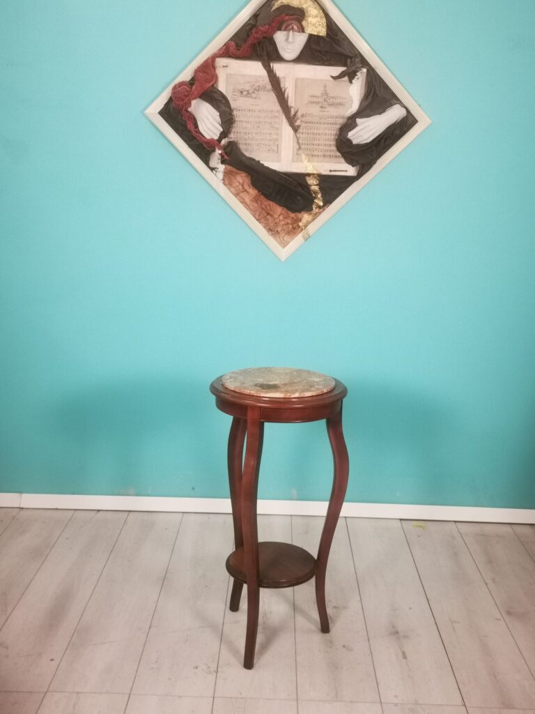 Old flower stand / side table with granite inlay