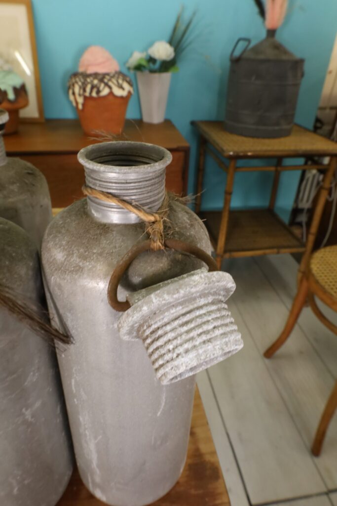 Antique aluminium thermos flasks