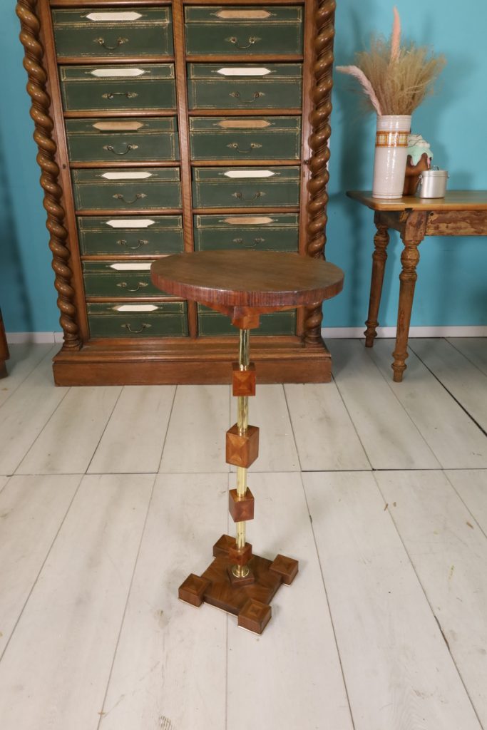 Side table in walnut and brass