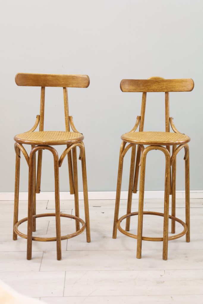 Vintage Bar Chairs with Wickerwork