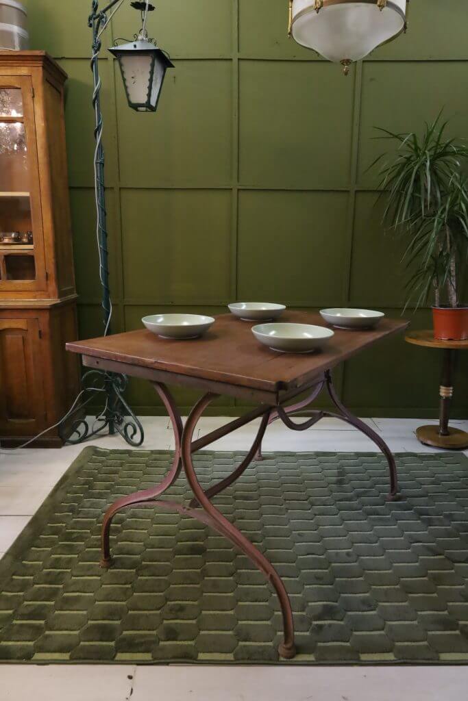 Antique Dining Table with Curved Iron Legs