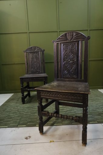 Antique "hall chairs" made of oak - 17th century