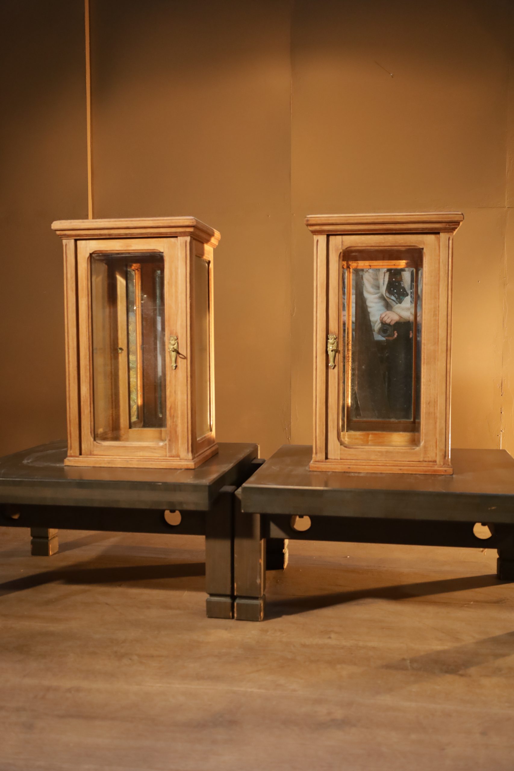 Rare antique oak display cabinets from the 1930s to 1940s