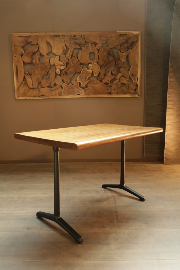 Vintage bistro table with solid mahogany top and original Horgenglarus cast iron legs, 1950s/60s
