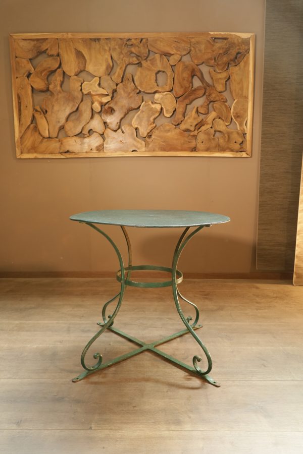 Table de jardin verte Art nouveau, ronde et laquée