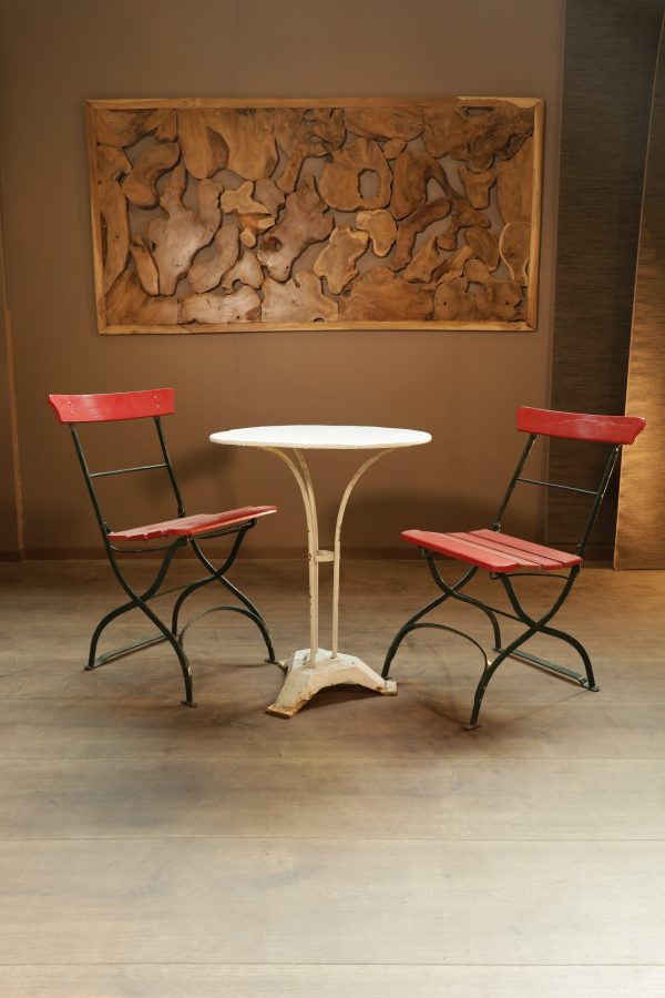 Table de jardin Art déco ronde laquée blanc