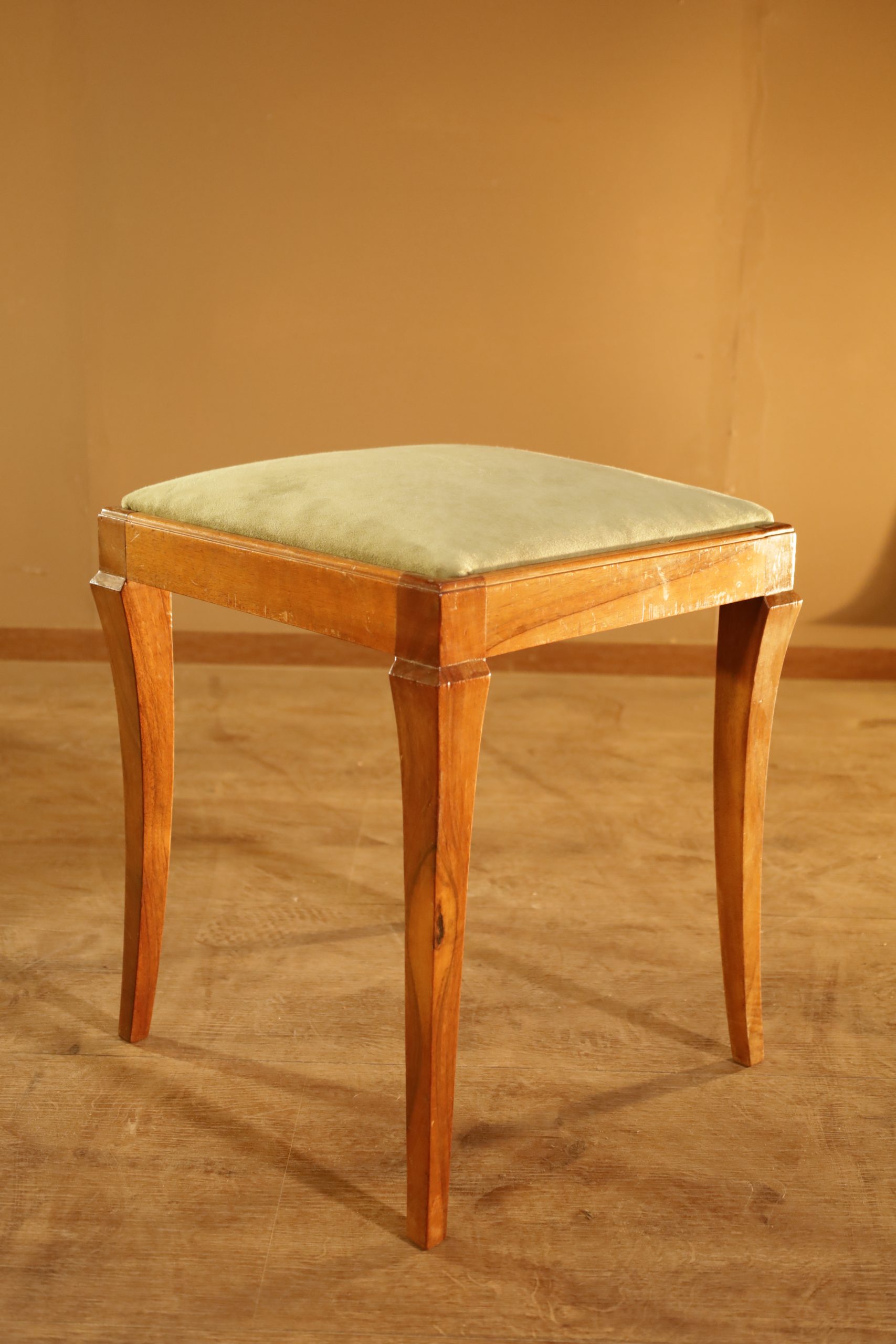 Biedermeier walnut stool - restored and reupholstered